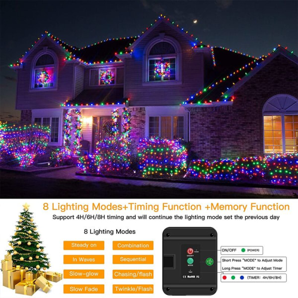 USB-drivna ljusslinga med fjärrkontroll, 10 meter, 100 LED-lampor, blinkande lampor för jul och sovrum, vit