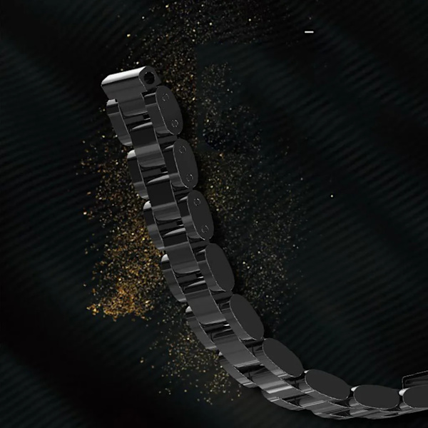 Tre pärlor i rostfritt stål, svart armband för Mi Band 3/4/5/6 Smart Bracelet-tillbehör Svart