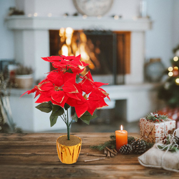 Dekorationer Konstgjorda Krukväxter Julstjärna Plastprydnader 7 Huvuden Falsk Blomma