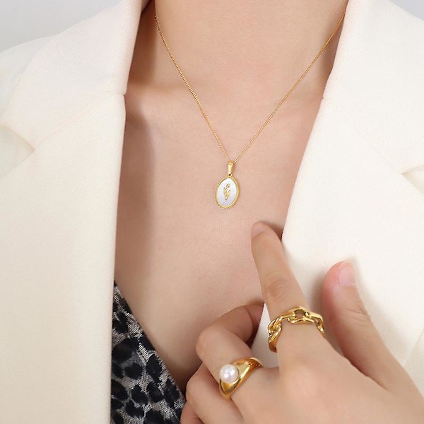 Tulip vit halsband i pärlemor, fransk retro mångsidig design smycken, titanstål halsband