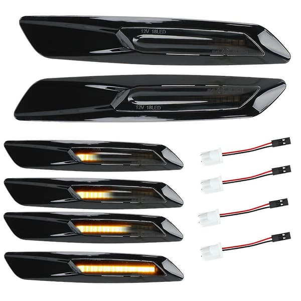 2 st dynamiska blinkers med LED-sidomarkering för bil, blinkerslampa för E60 E61 E81 E82 E8 (svart)