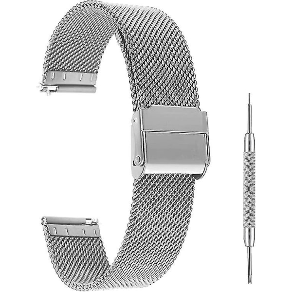 2*klockarmband, snabbkoppling klockarmband justerbar rostfritt stål mesh klockarmband 20mm bredd Milanese mesh armband för män kvinnor(silver)