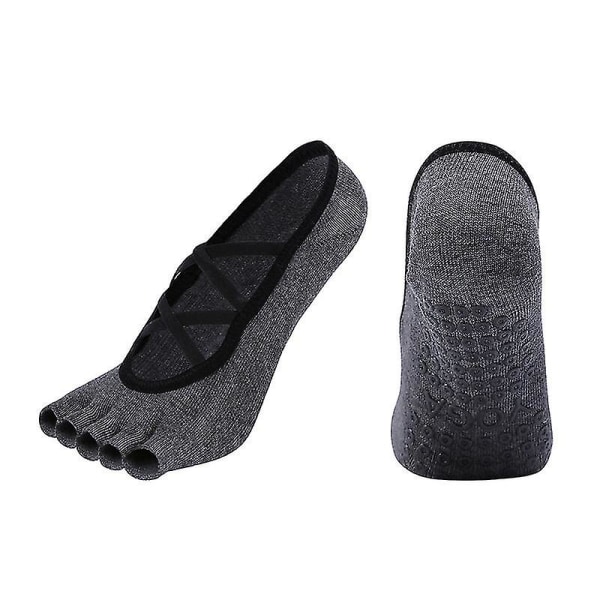 1pair New Cross Bandage Yoga Socks, Backless Women Five Toes Pilates Sock, Non-slip Grips Cotton Ballet Dance Fitness Sport Sock