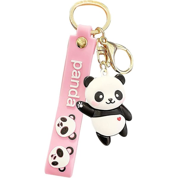 (pink) Nøgleringstilbehør - Nøglebånd - Sød tegneserie vinkende pandanøgle - Nøglering til viftende dyr - Nøgleringstilbehør