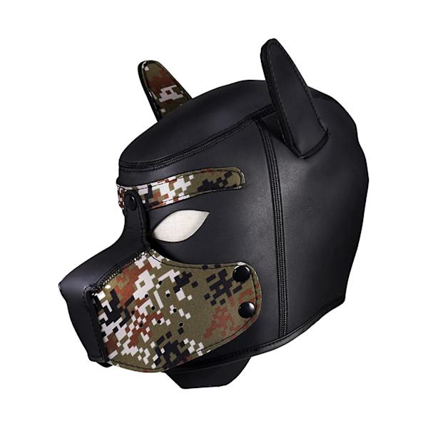 Aikuisten neopreeninen koiranpentuhuppu, irrotettava cosplay-koiran täyskasvoinen pentuhuppu naamio Halloween-cosplayhin（Camouflage）