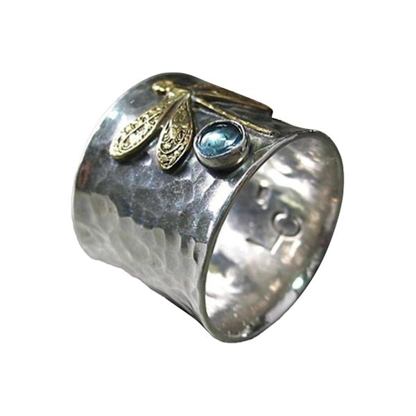 Vintage Libelle Ring med Akvamarin Sten - Europæisk Retro Stil Dame Smykker Tilbehør（13）