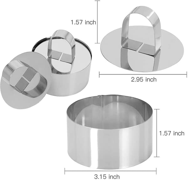 Rustfrie kakeringer 3 x 3 tommer Dessert Mousse og Pastry Baking Mold Set med 4