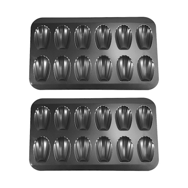 2 pakker Non-stick Madeleine-gryde, bageform 12 med skal kage bageplade chokolade Non-stick Bak（sort）