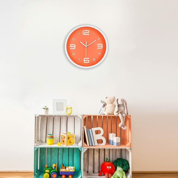 Orange väggklocka Mute Modern väggklocka Stor 3D siffror Barn Flickor Sovrum Kök Badrum Vardagsrum 30cm