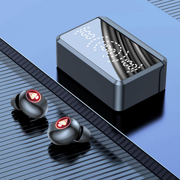 5.3 Tre digital trådlös Bluetooth-headset med display, låg latens, cool andningsljus, kan användas som powerbank (svart)