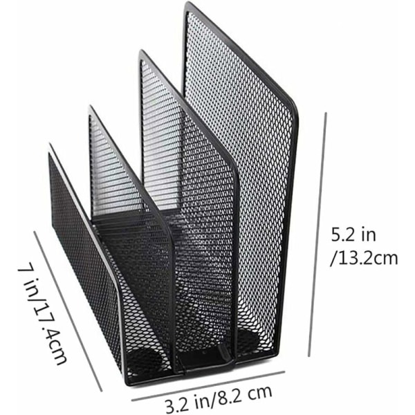 Brevställ med 3 fack, brevkorg i metallnät, för dokument, papper, brev, svart