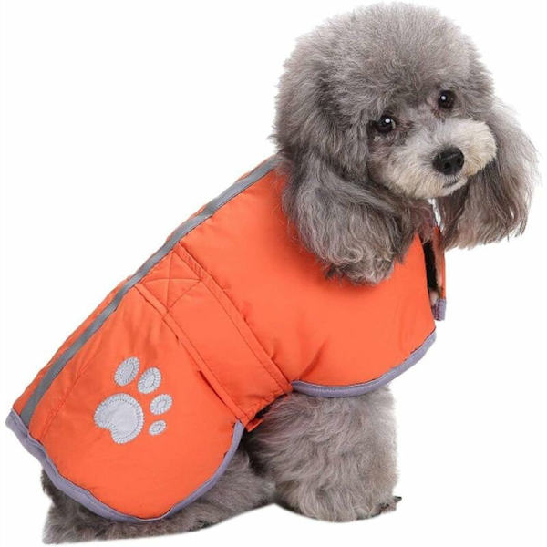 Reversibel vinterväst i ull för hundar, varm och vattentät, kan bäras på båda sidor (orange, XL)