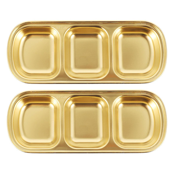 2 krydderiholdere, rustfrit stålsaucebakker, tre-rum forretsbakker (20,5X8X2CM, guld)