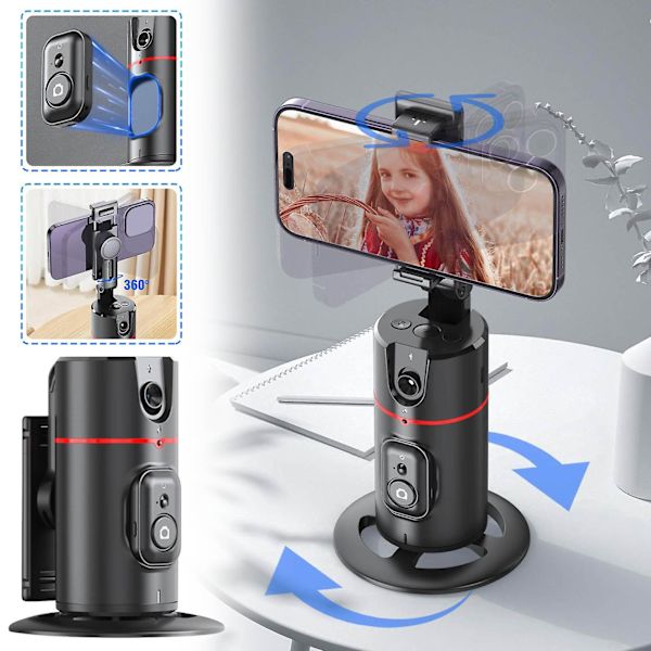 Ny mobiltelefon följer kamera Pan/Tilt Desktop Live Panoramic Follow Camera Stand med 360 graders rotation Smart Stand（Svart）