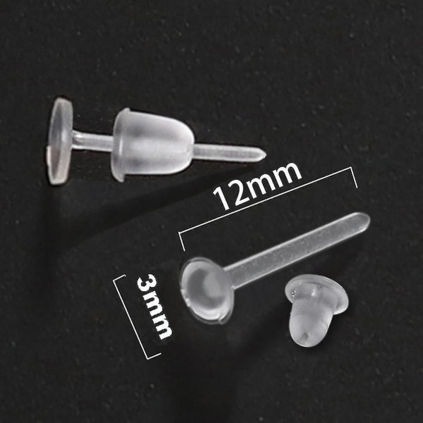100 genomskinliga örhängen inkluderar genomskinliga öronnålar Öronsäkerhetsryggar（A 3 mm）