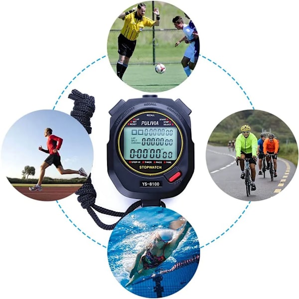 Digital Stoppur Sports Timer Klocka Multifunktion Fickur Digital Stoppur Visning av 100 Banor