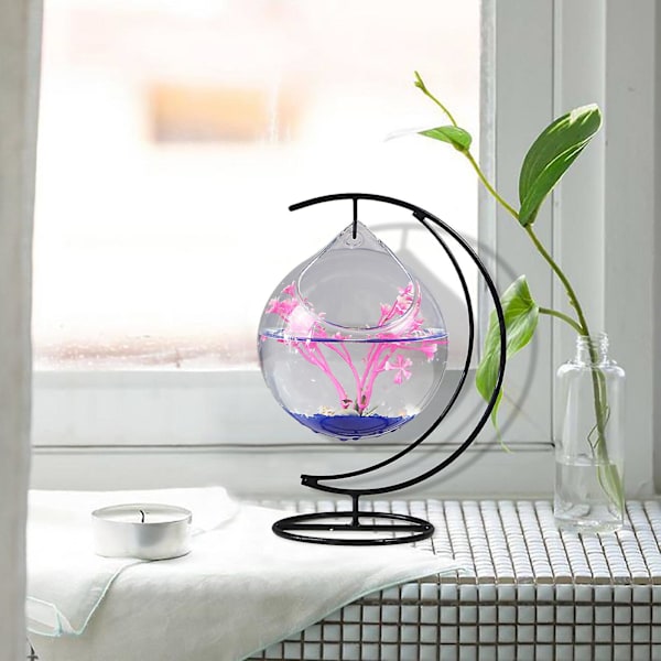 Liten fiskebolle akvarium med jernristdesign og gjennomsiktig glassmateriale for hjemmedekorasjon og Betta/gullfisk, 4 størrelser tilgjengelig（A4）