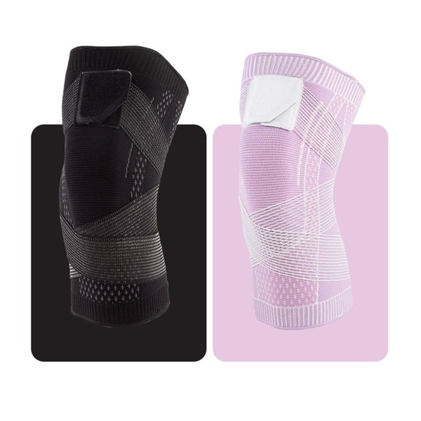 Strikkede sports knæpuder matchende stropper tryksat nylon åndbar støtte (L, sort)