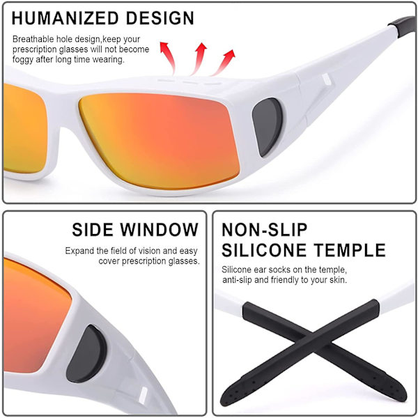 Solglasögon med HD-polariserade linser som passar över glasögon, wraparound-solglasögon att bära över vanliga glasögon med UV-skydd