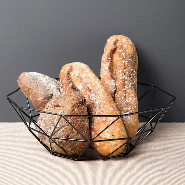 Kreativ geometrisk trådfruktskål, bordsdisplay förvaringskorgar för frukt, grönsaker, bröd, snacks, potpurri (svart)