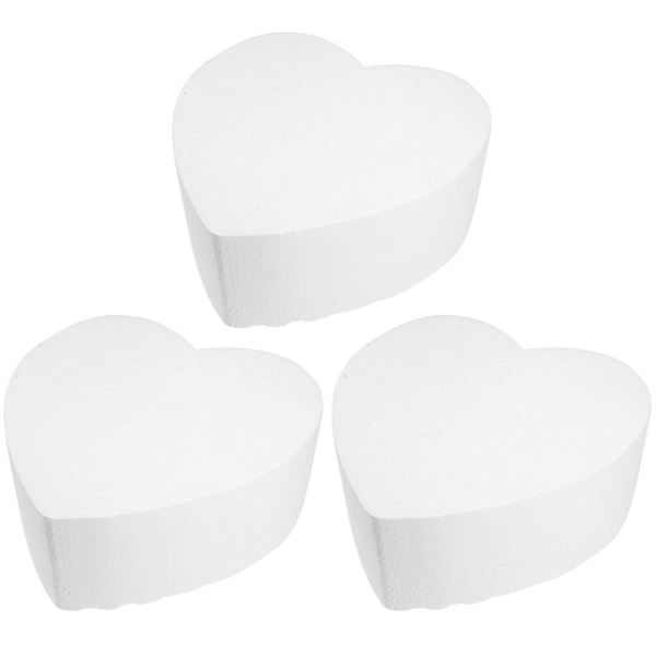 3-pak skumkagedummy DIY hvid kagedummy hjerteformet dekorativ kageform (15.00X15.00X7.00CM, hvid)