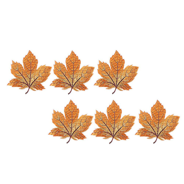 6-delad broderad lönnlöv applikation DIY sytillbehör (8.00X7.00X0.10CM, guld)
