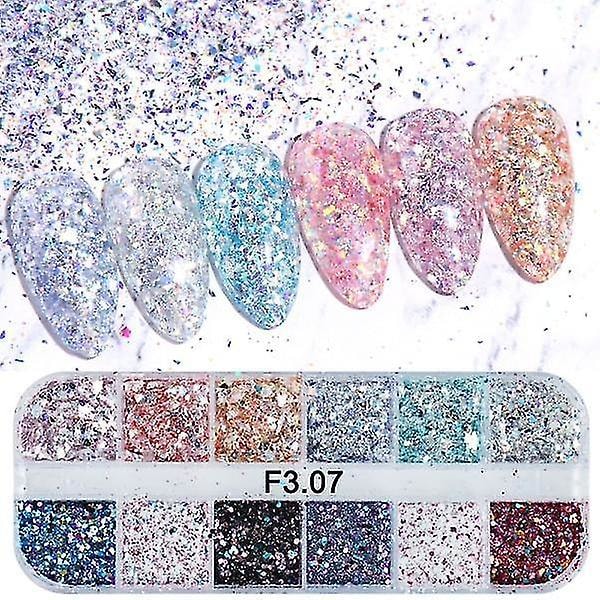 1585 F3.07 Mix Glitter Nail Art Powder Flakes Set Holografiska Paljetter För Manikyr