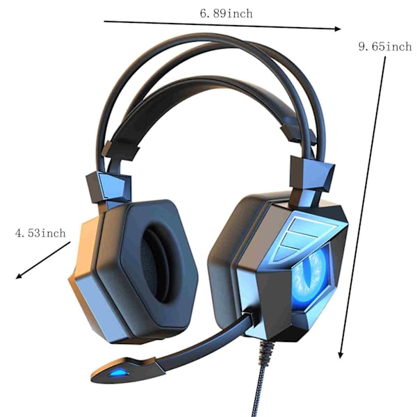 Omkring-örat bas spelheadset surroundljud hörlurar med brusreducerande mikrofon med lampor（Blå）