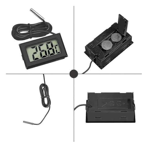 4x Digitaalinen Lcd-lämpömittari Lämpötilanvalvontalaite Ulkoisella Anturilla Jääkaapille Pakastimelle Jääkaapille Akvaariolle (4x Musta)