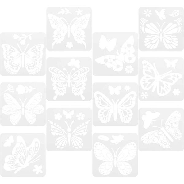 12 stykker tegneskabelon DIY-håndbog tegneskabelon hul maleskabelon (15X15 cm, hvid)