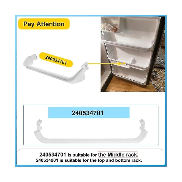 240534701 och 240534901 kylskåpsdörrhylla stånghållare för ersätter Ap3214631, Ps734936, Ap321463（Vit）