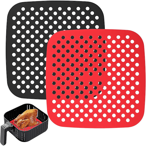 Återanvändbara Air Fryer-foder i silikon, 8,5 tum fyrkantiga, non-stick korgmattor, tillbehör, bambuångkokare