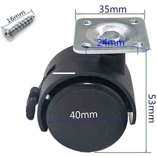 Swivel Stem Castor Wheels, 40mm Upp till 100kg, Möbel Castor Wheels Med Bromsar, Inga Golvmärken Tyst 360 Smidig Rotation Caster För Möbler, 2 Ca