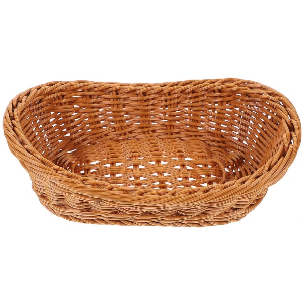 Brødkurv frugtkurv køkken madbakke imitation rattan kurv (24X14.5CM, lysebrun)