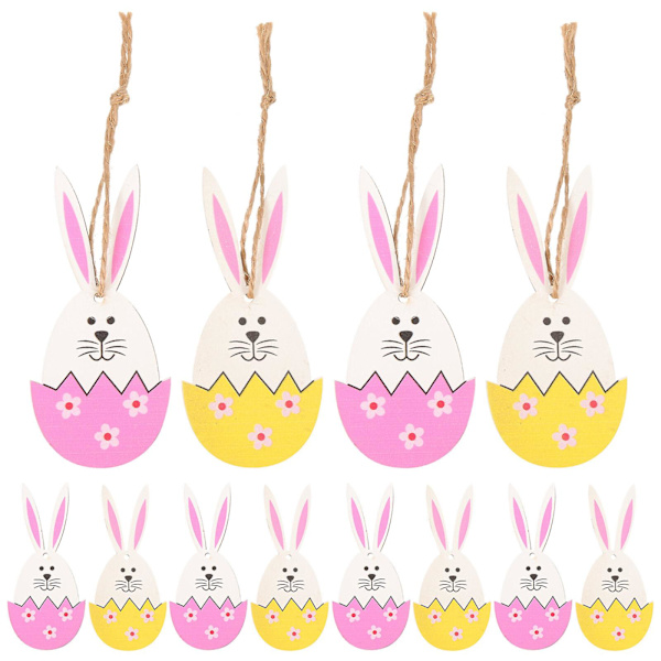 20-pakke påskedekorasjon i tre, hengende kanin- og eggpynt (9,2 x 4,2 x 0,3 cm, assorterte farger 2)