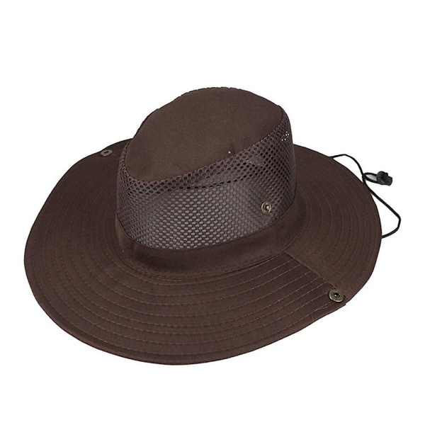 Bred solhatt sommar mesh hink keps UV-skydd för camping fiske（Brun）