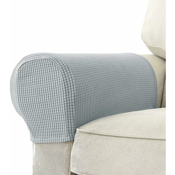 Set med 2 halkfria jacquard stretchiga soffarmstödsöverdrag Predector armstödsöverdrag för vilstol ljusgrå