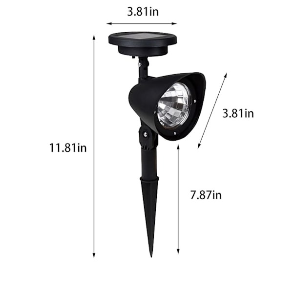 Solcellsbelysning för utomhusbruk, superljus justerbar solcell, markplugg trädgårdsbelysning för trädgård/trädgård/stig/pool/balkong (2-pack, kallvitt)（svart）