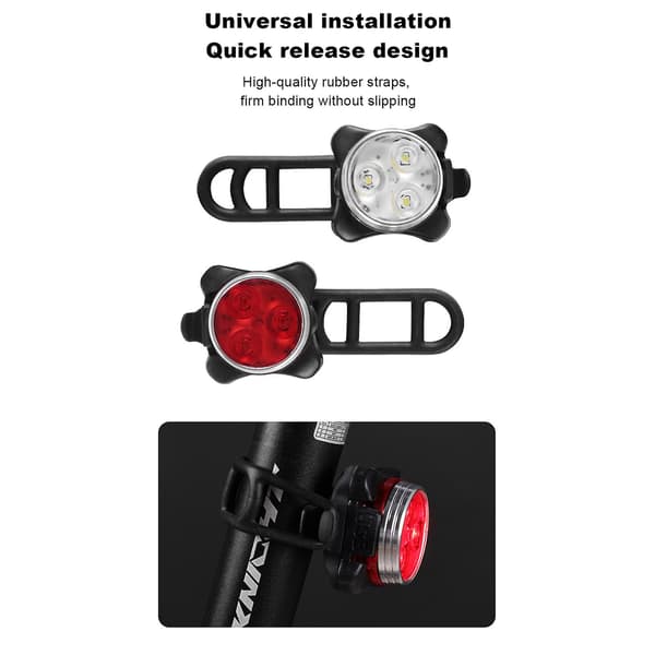 2xUSB Oppladbart LED Sykkellyssett Frontlys Baklys Advarsel Sykkellys