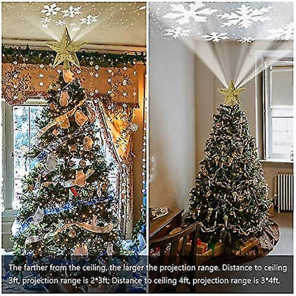 Julgransstjärna Topper Ljussatt Med Inbyggd Roterande Magisk Boll Led Topp Projektor För Kronjulgran Dekoration Prydnad（Guld）