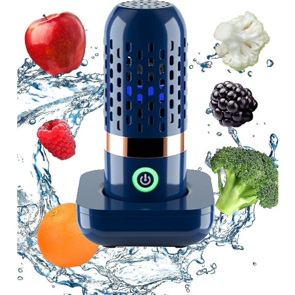 Frukt- och grönsaksrengöringsmaskin, bärbar frukt- och grönsaksrenare USB trådlös fruktrengöringsenhet (blå)