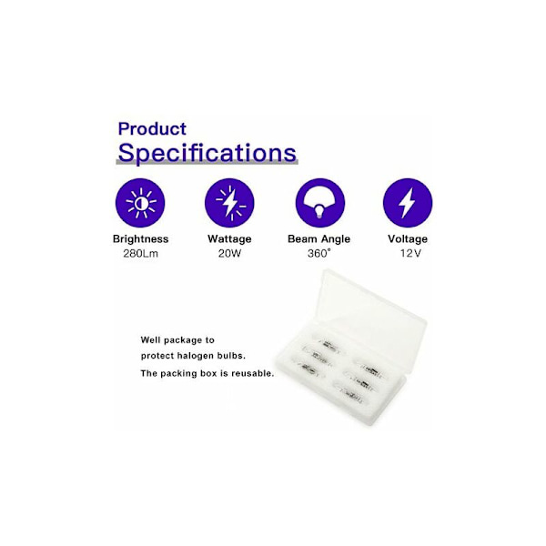 12-pack halogenlampor G4 20W 12V 2800 K 2 stift för spisfläkt, kök, vardagsrum, sovrum