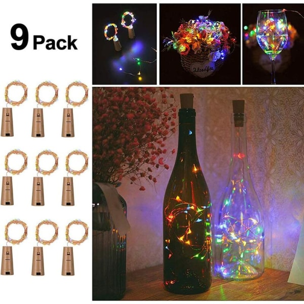 9-pack flaskebelysning LED-flaskebelysning Sagnbelysning Flaskebelysning Lyskæde Kork LED-nattelys (flerfarvet)