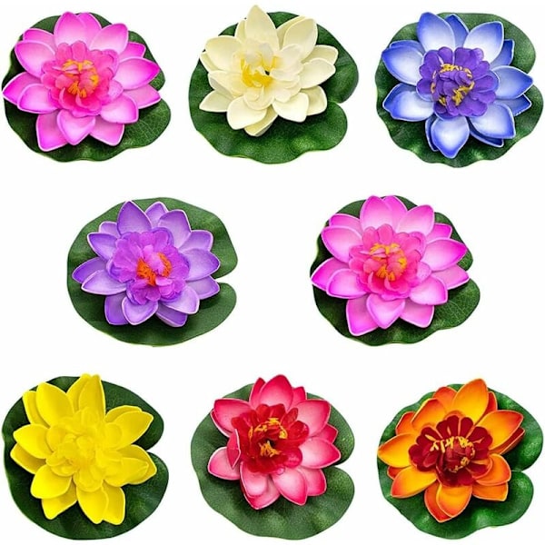 Lotusskum blomma, 8 st vita konstgjorda näckrosor, konstgjord flytande lotus näckros, konstgjord näckros (färg)