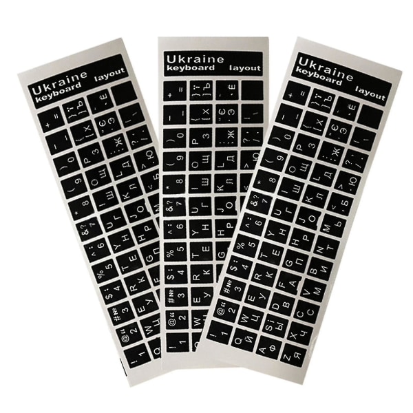 3pcs Ukraine Language Ukrainian Keyboard Sticker Black/clear Background（A）