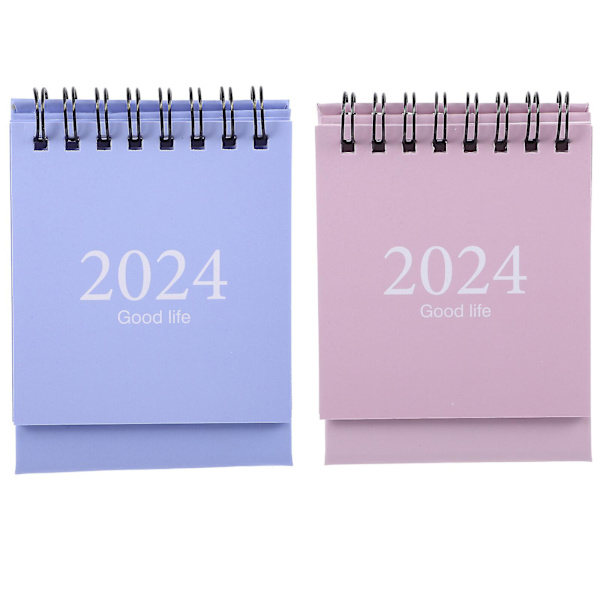 2-pak mini skrivebords kalender 2024 årstabel mini kalender dekorativ spiral kalender skrivebords kalender (10.00X7.50X6.00CM, multi-farve)