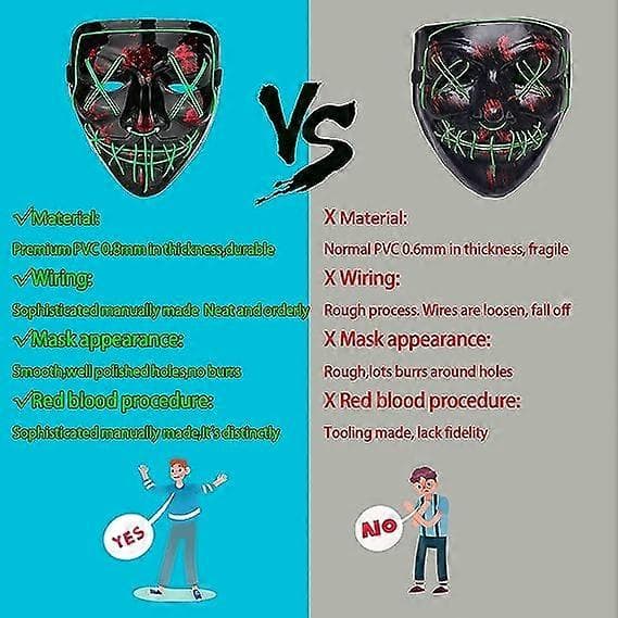 LED Horror Maske med 3 Blinkende Tilstande - Halloween Karneval Rollespil