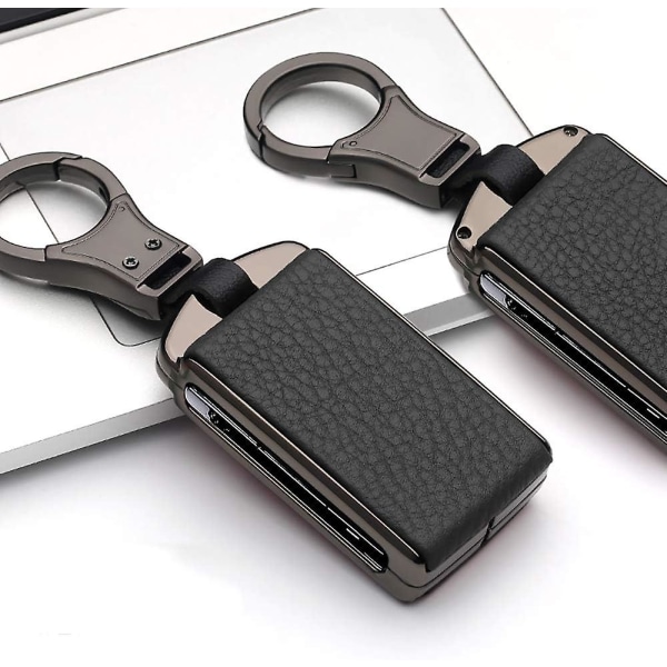 1 bit läder zinklegering bilnyckelhållare (svart) för Volvo Xc60 Xc90 S90 V90 Smart bilnyckel Fob Fjärrnyckelhållare Case med nyckelring Nyckel Ch