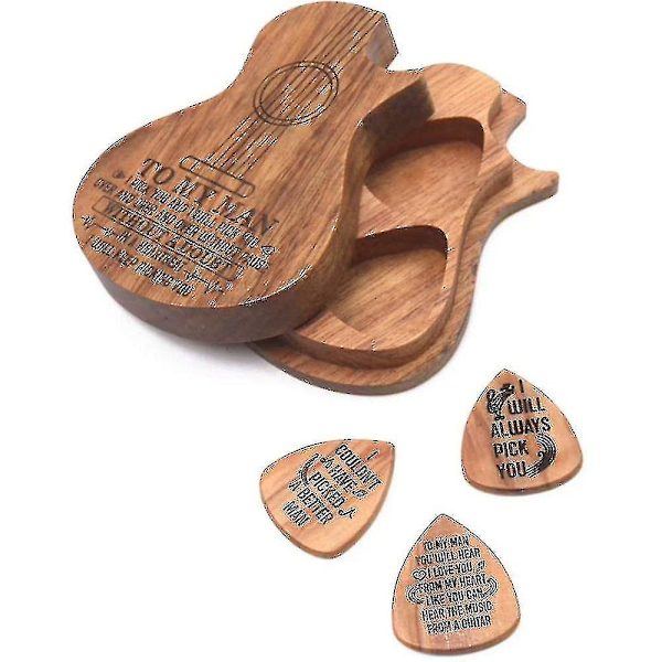Gitarrtillbehör Trä Gitarrplock Trä Gitarrplocklåda Och Plock Gitarrplock