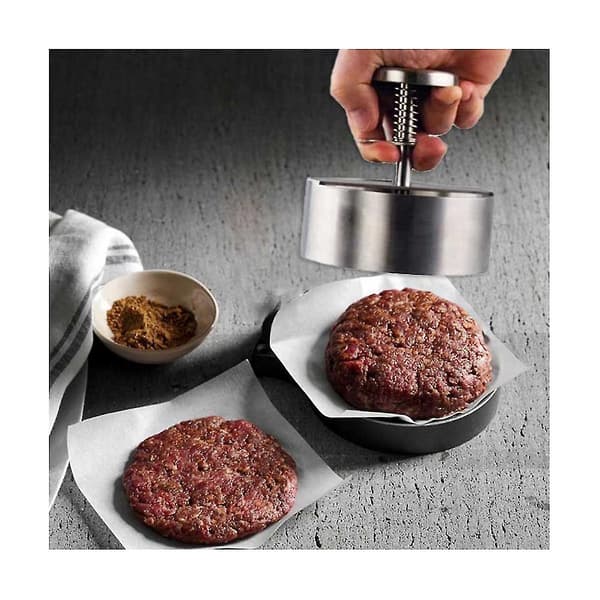 Hamburger Patty Maker Press 304 Rustfritt Stål Non-stick Rund Manuell Risball Form Tykkelse Adj（Sølv）